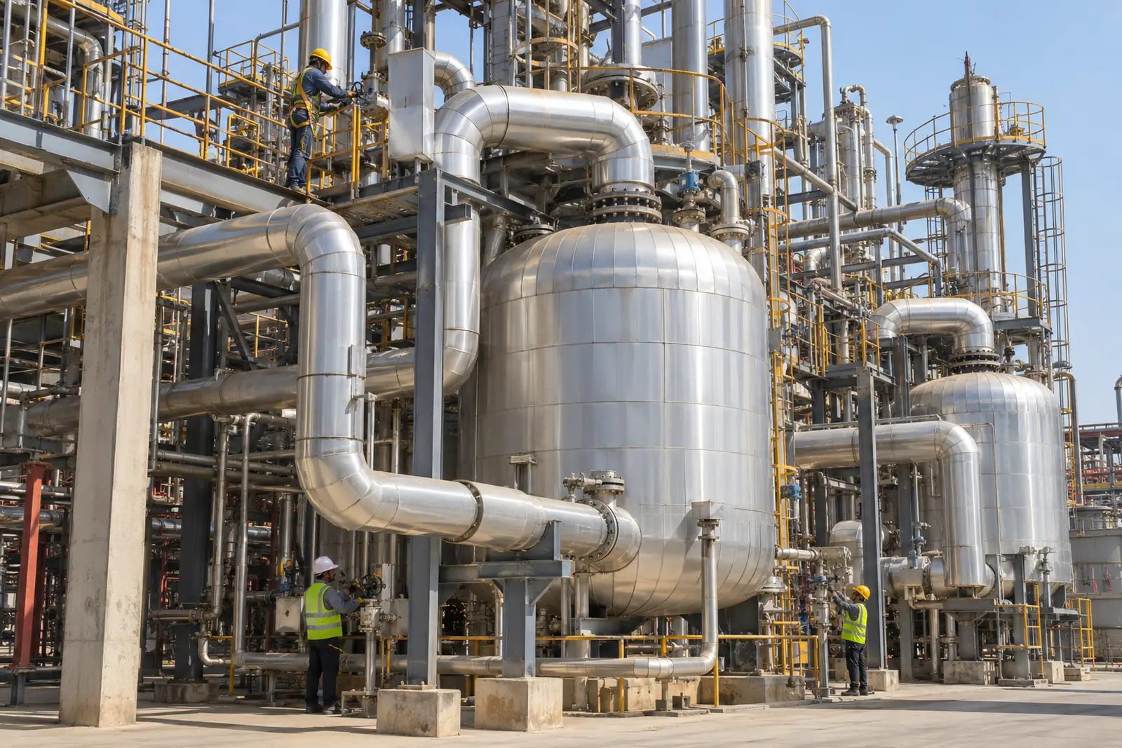 A chemical plant in an industrial estate with insulated reactors