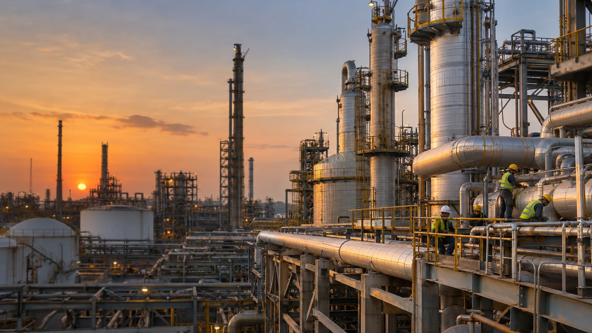 A refinery and petrochemical complex in Gujarat with insulated columns