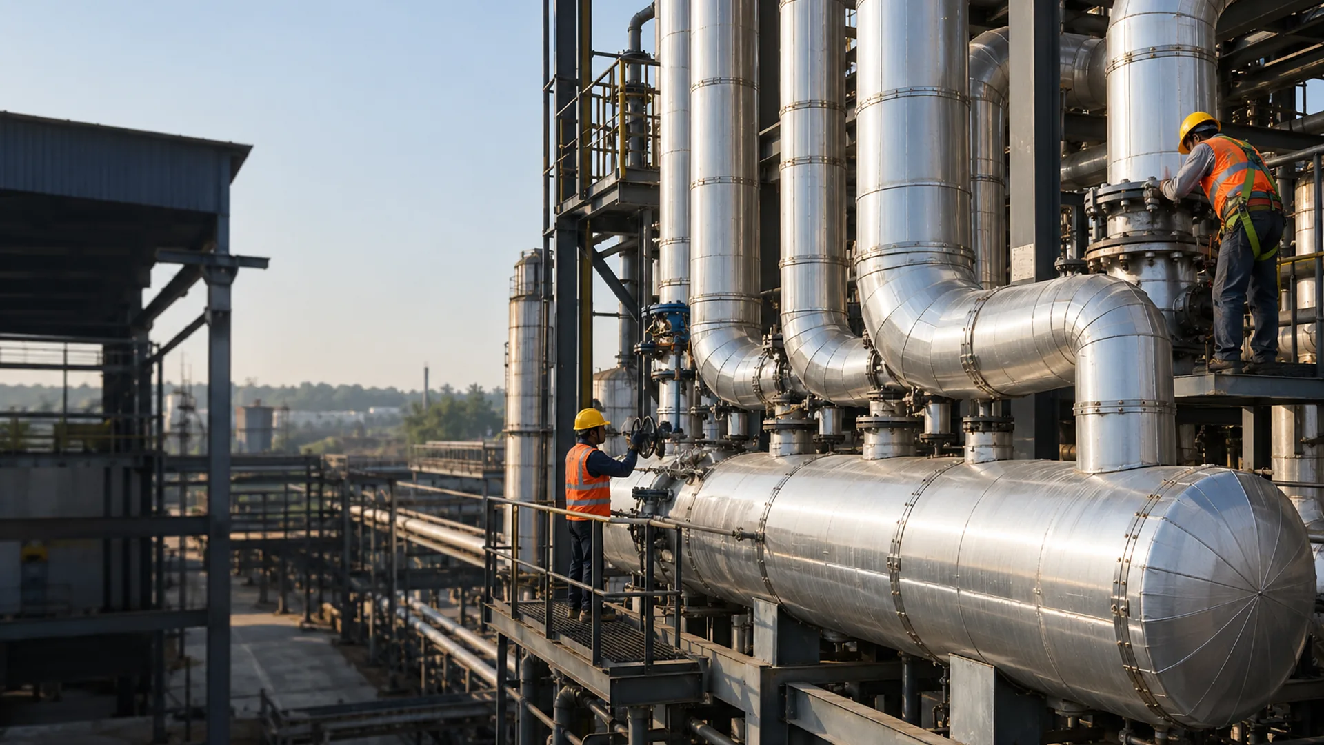 Aluminium-clad insulated steam lines and a steam header in a boiler house
